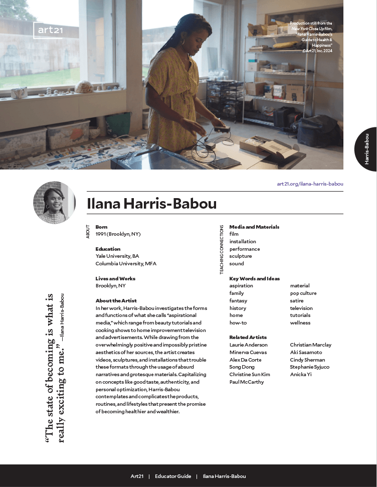 Cover page for an Educator Guide featuring Ilana Harris-Babou
