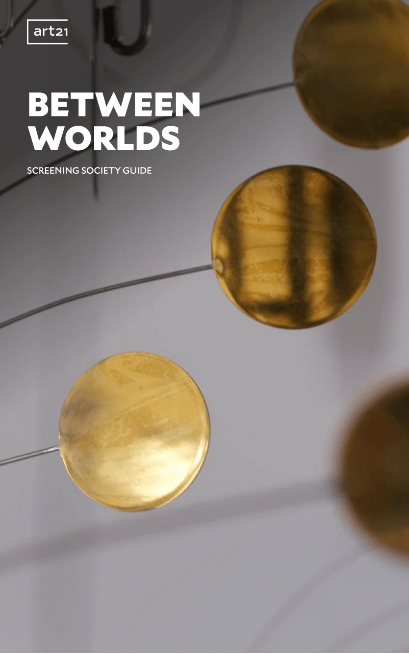 Cover page for the "Between Worlds" Screening Society Guide.